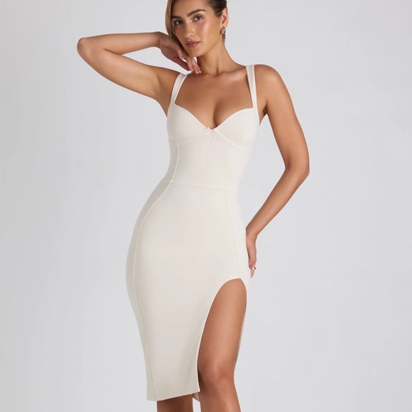 NWOT Oh Polly Nakia Bow Detail Sweetheart Neck Midi Dress Ivory Women’s Size 6 - Picture 8 of 8